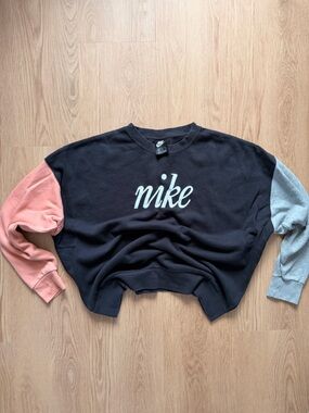 Nike Colorblock Crewneck Sweatshirt in Black, Gray & Coral